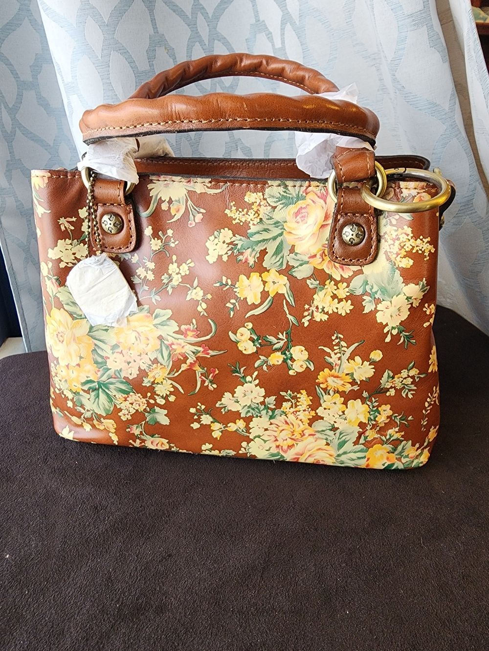 NWT Patricia Nash Norcia Satchel Vintage Botanical Leather Boho - Picture 4 of 6